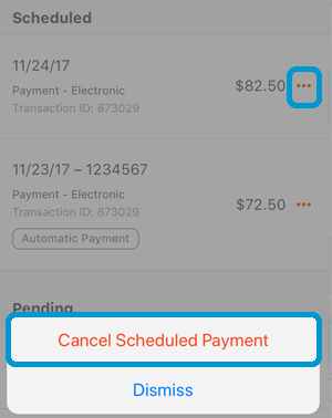 cancel scheduled payments screen image